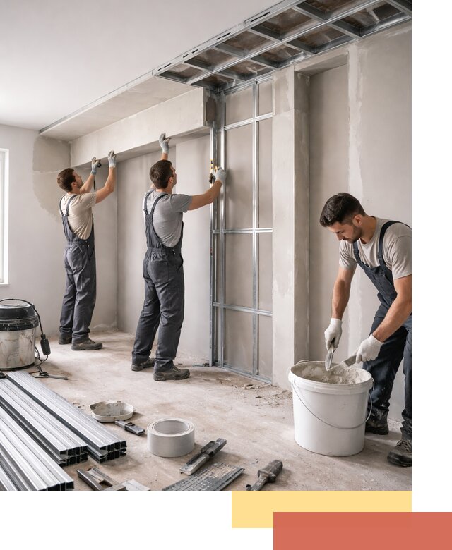 Монтаж потолка из гипсокартона с нишей в Мытищах