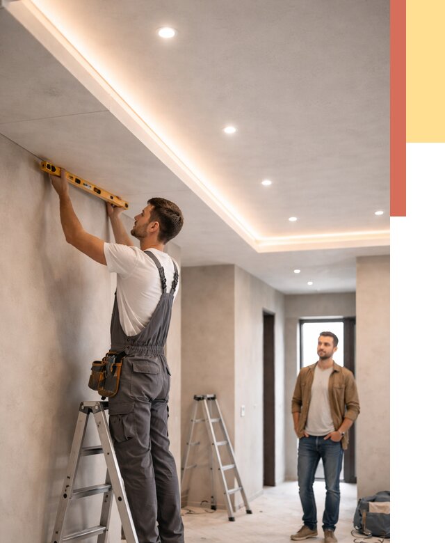 Потолок из гипсокартона с подсветкой в Мытищах от 762 руб./м2 под ключ | ОТДЕЛОЧНИК-Мтщ