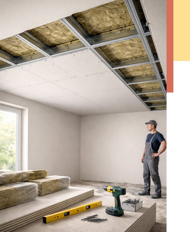 Звукоизоляция потолка ГКЛ в Мытищах от 965 руб. — монтаж под ключ | ОТДЕЛОЧНИК-Мтщ