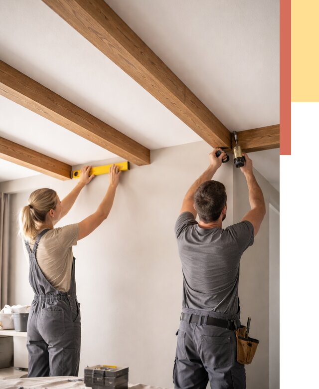 Монтаж декоративных балок на потолок в Мытищах от 4265 руб. — ОТДЕЛОЧНИК-Мтщ